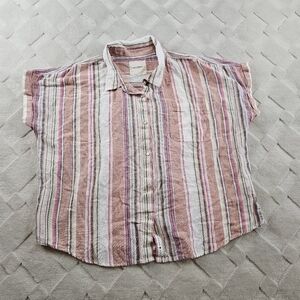 Lucky Brand Button Up Blouse Womens Extra Large Striped Linen Blend